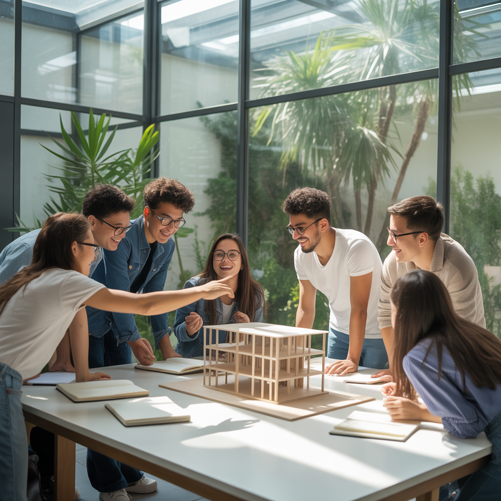 Estudiantes colaborando en un proyecto de diseño